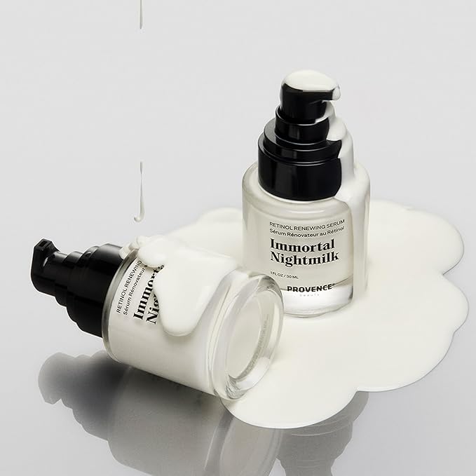 Provence Beauty Immortal Nightmilk Retinol Renewing Face Serum – A Gentle 0.5% Retinol with Niacinamide & P5 Peptide – Smooths Texture, Improves Tone & Firms Skin – 1 fl oz