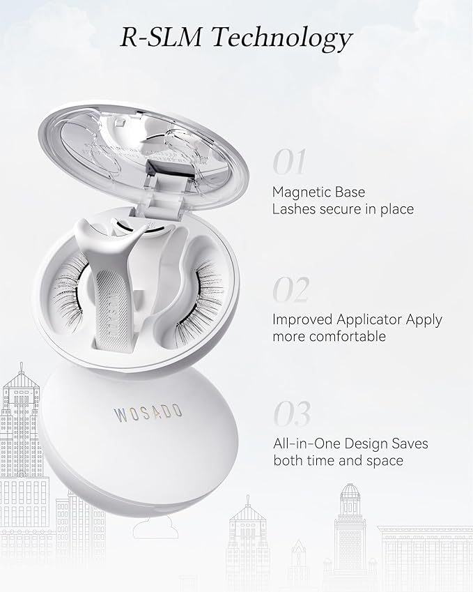 WOSADO Magnetic Eyelashes with Applicator Kit, No.14 FROST BLACK, Reusable Magnetic Lashes without Eyeliner, Glue-free False Lashes, Waterproof, Lightweight, Suit for Natural Makeup