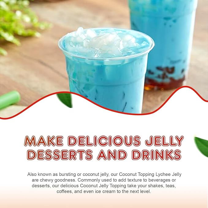 Fanale Coconut Jelly Topping nata de coco for Bubble Tea 8.3 lb | Lychee Jelly | for Boba Tea, Smoothies, Slushes, Desserts | 8.3lb | JEL005