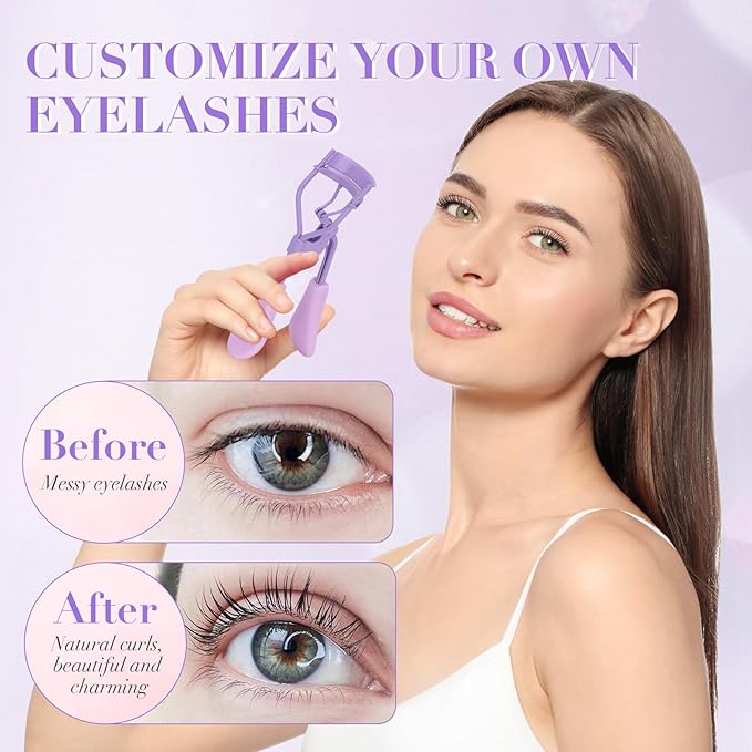 Eyelash Curler with Pads, Lash Curler with 10 Extra Silicone Replacement Pads, Comfortable Grip for Effortless Curling – Eyelashes for The Perfect Eye Contour (Hyacinth Purple)