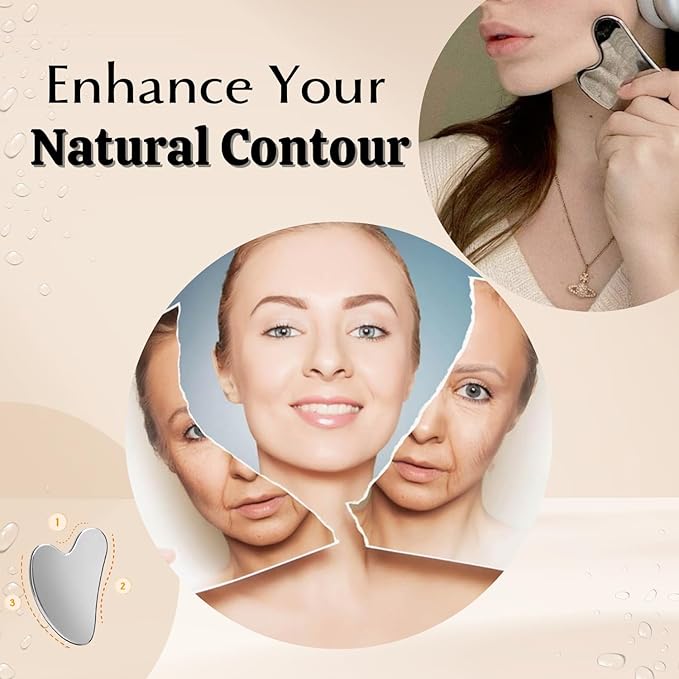 Stainless Steel Gua Sha Facial Tool, Gua Sha for Face, Body, Neck & Jawline Sculpting, Gua Sha Tool for Puffiness Reduction, Lymphatic Drainage,Ideal for self-Care or Gifting!