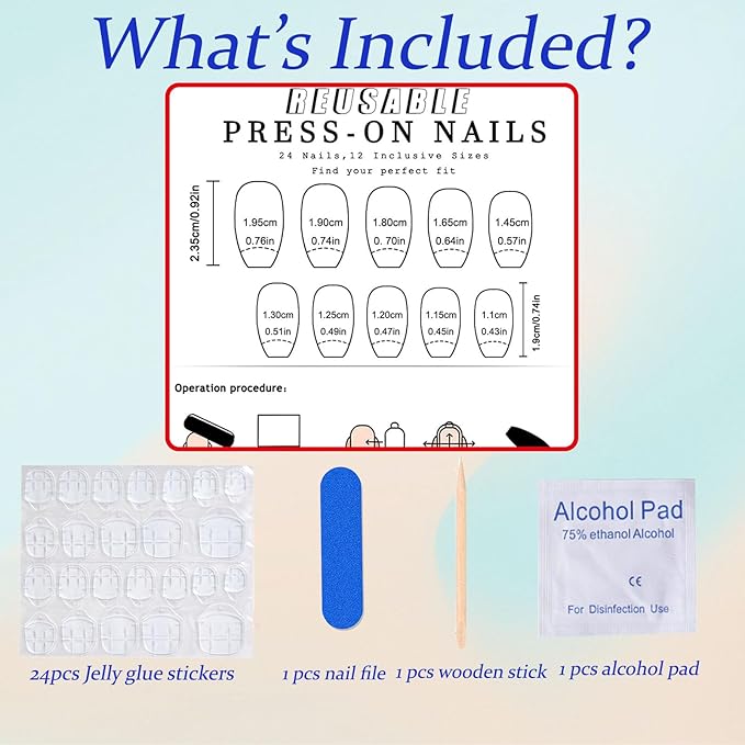 Spring Press on Nails Short Coffin Fake Nails with Glitter Designs White Pink Ombre Nails Press ons Glossy Glue on Nails Cute Acrylic Nails Artificial False Nails Stick on Nails for Women 24Pcs