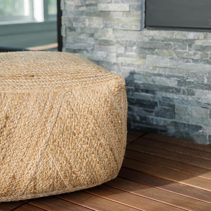 CG Hunter, Pouf Ottoman, Square Braided Natural Jute Ottoman Pouf for Living Room or Bedroom, Floor Chair, Foot Rest or Decorative Home Decor