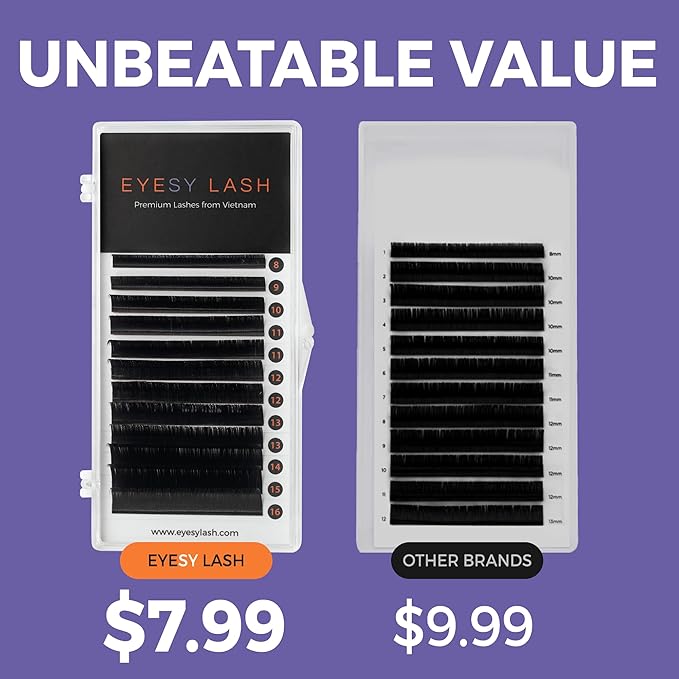 Eyesy Lash Cashmere Volume Eyelash Extensions Premium Individual Lashes - 0.05mm Thickness CC Curl 8-16mm Mixed Tray - Super Soft Matte Black Single Eyelash Easy to Fan for Professional Salon Use