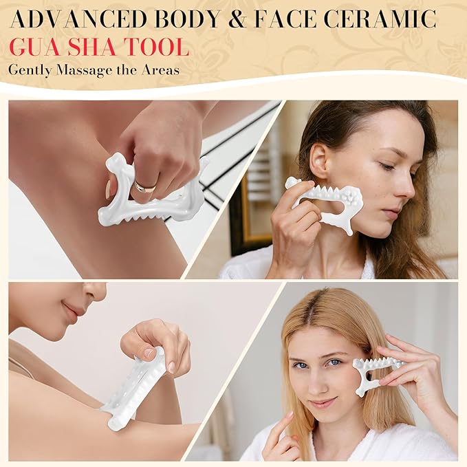 9 in 1 Ceramic Body Gua Sha Facial Tool, Face & Body Gua Sha Massage Tools, Premium Korean Guasha Board for Face Lift, Muscle Relief, Skin Care