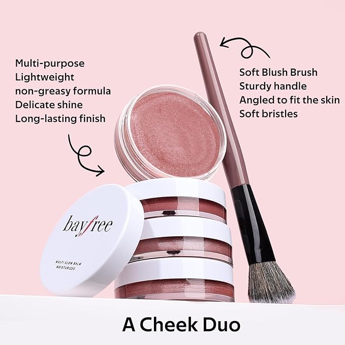 bayfree Multi Cream Blush & Blush Brush Set, Korean Makeup Blush for Cheeks, Multi-Use Face Balm, Lightweight & Hydrating, Blendable Color, Non-Greasy, Soft Bristles for Radiant Finish (Pink Sakura)