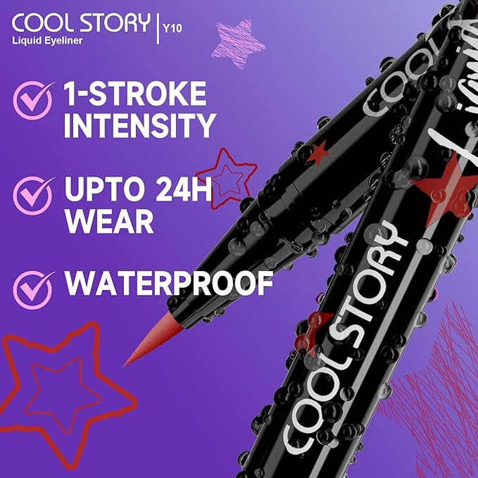 COOL STORY Liquid Eyeliner Waterproof Smudge Proof Eye Liner, 24H Long-Lasting, 0.6ml/0.02 fl.oz (Red)