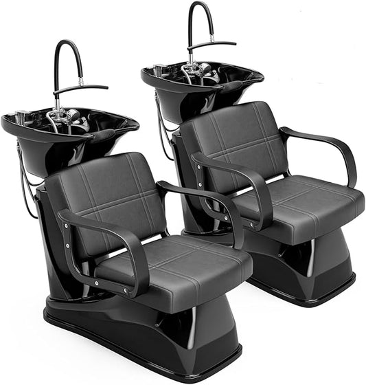 SyyBhb Shampoo Chair and Bowl Set of 2 for Salon, Head Spa Waterfall and Sprayer, Tilting ABS Bowl, Distance Adjustable Seat, Barbershop Spa Equipment