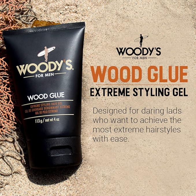 Woody’s Wood Glue Extreme Hold Hair Gel for Men, Long-Lasting Strong Hold, Non-Flaking, High Shine, Styling Gel for All Hair Types 4 oz