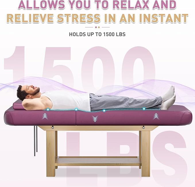 Massage Table 28IN Wide with Hight Adjustable Backrest for Treatment, Rose Red PU Leather Professional Spa Bed Load1500 LBS, Spa Table with Storage for Footmassage Facial CareSpa Tattoo