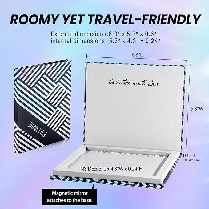 Empty Magnetic Makeup Palette with Mirror, Spatula, 20 Metal Stickers, Suitable for Eyeshadow Lipstick Blush Powder Highlighter and Contour, DIY Refillable, Holographic Stripes (Black, Medium)