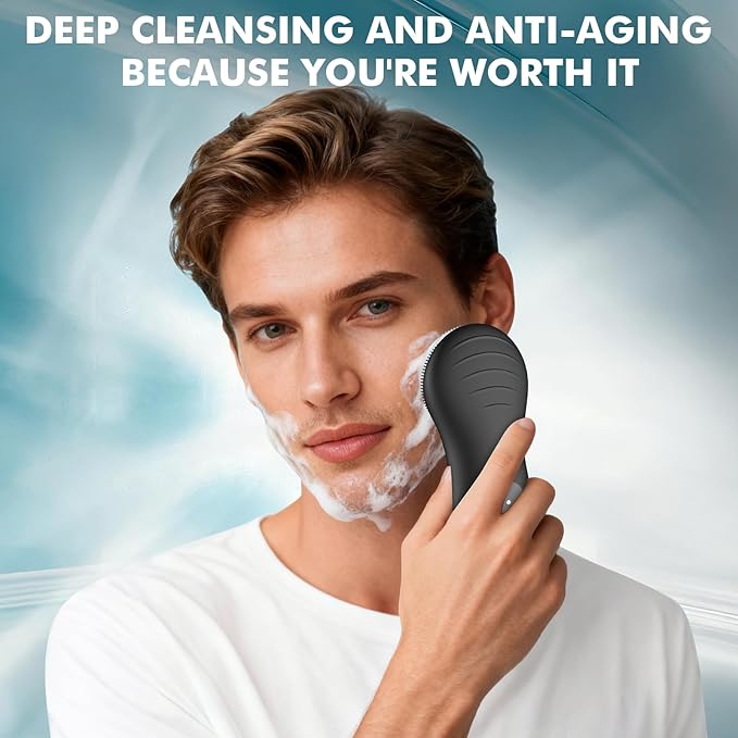 LZP Facial Cleansing Brush Face Scrubber, Silicone Electric Exfoliator Scrubber with 6 Speeds, Rechargeable Face Scrubber for Cleansing, Waterproof Face Scrub Brush for Men & Women
