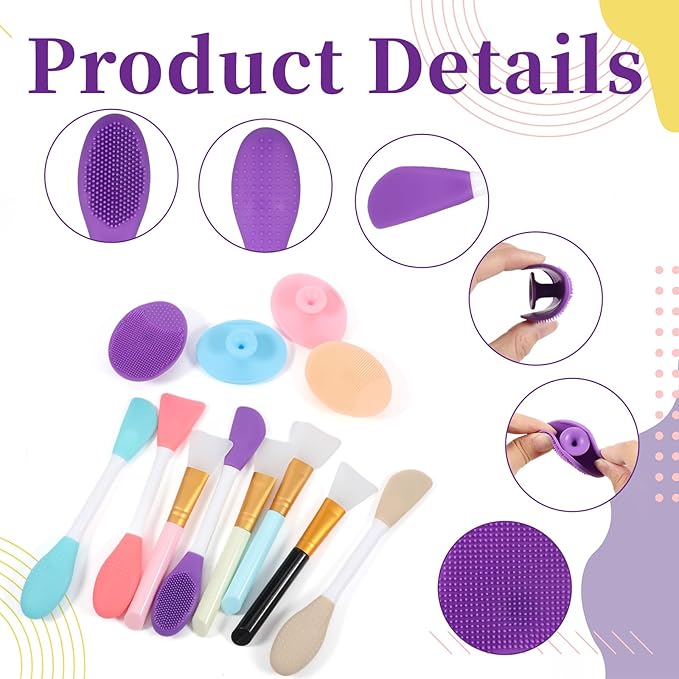 12 PCS Face Mask Applicator Tool and Facial Cleansing Brush Set, Silicone Pore Scrubber Soft Facial Mud Face Mask Brush Face-Wash-Brush Masks Spatula for Applying Exfoliator Clay Cream Skin Care