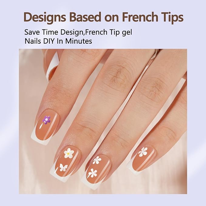 Misssix French Gel Nail Tips, 160Pcs French Tip Press on Nails Short Square Brown, No Need to File Tips Pre-lasting, Fake Nails for Nail Art DIY 16 Sizes