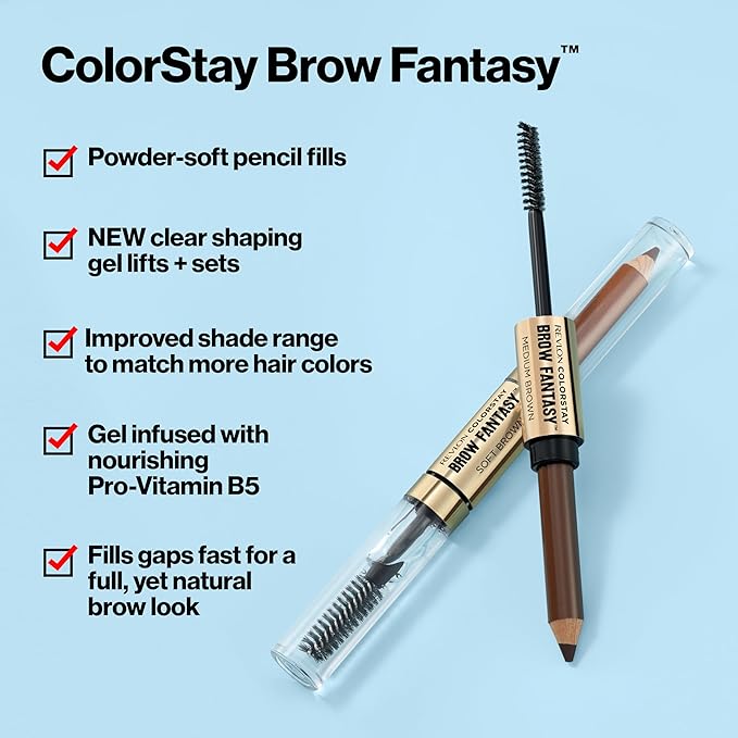 Revlon ColorStay Brow Fantasy, All In One Eyebrow Powder Pencil with Shaping Clear Gel, Gel Infused with Panthenol, Smudge-proof, 16HR Visibly Full Brows, 001 Ash Blonde