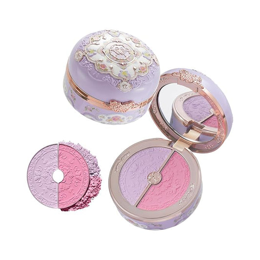 Flower Knows Butterfly Cloud Collar Rouge Box Highlighting & Blush Duo Powder,Purple Matte Finish Blush & Highlighter Palette,Buildable & Blendable Makeup for cheeks(04 Fluttering Romance)