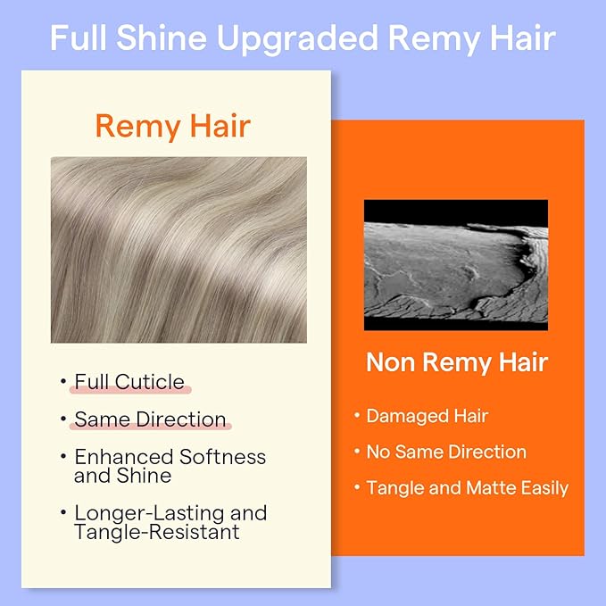 Full Shine Blonde Highlights Human Hair Extensions Clip ins 20 Inch Gray Highlights Platinum Blonde Remy Hair Clip in Extensions Silky Long Straight 120 Grams