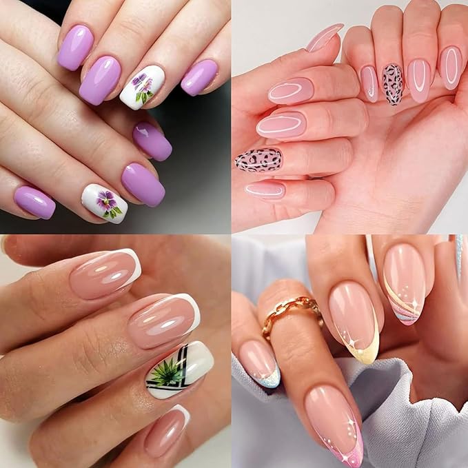 BlueZOO Gel Almond & Squoval Nail Tips 600Pcs - Medium 2 Shapes Acrylic Fake Nails Pre-etching Tapered Square and Almond Press On False Nail for Extension Manicure Home DIY Salon Supplies, 15 Sizes