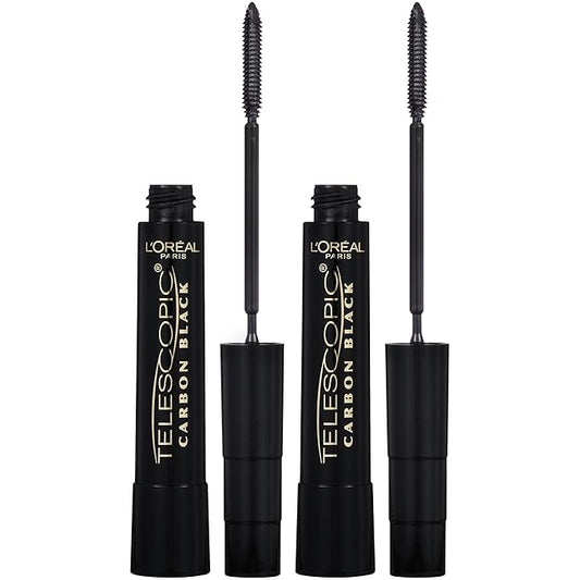 L'Oreal Paris Makeup Telescopic Original Lengthening, Lash Separating Mascara with Dual Precision Brush, Washable, Carbon Black, 0.27 Fl Oz., 2 Count