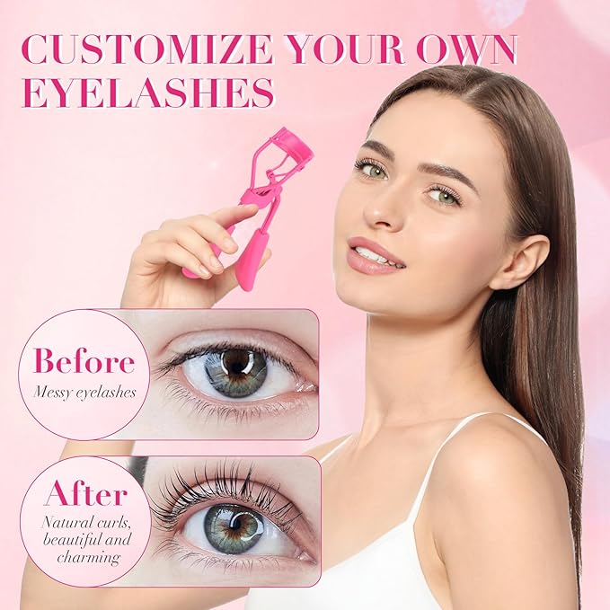 Eyelash Curler with Pads, Lash Curler with 10 Extra Silicone Replacement Pads, Comfortable Grip for Effortless Curling – Eyelashes for The Perfect Eye Contour (Light Pink)