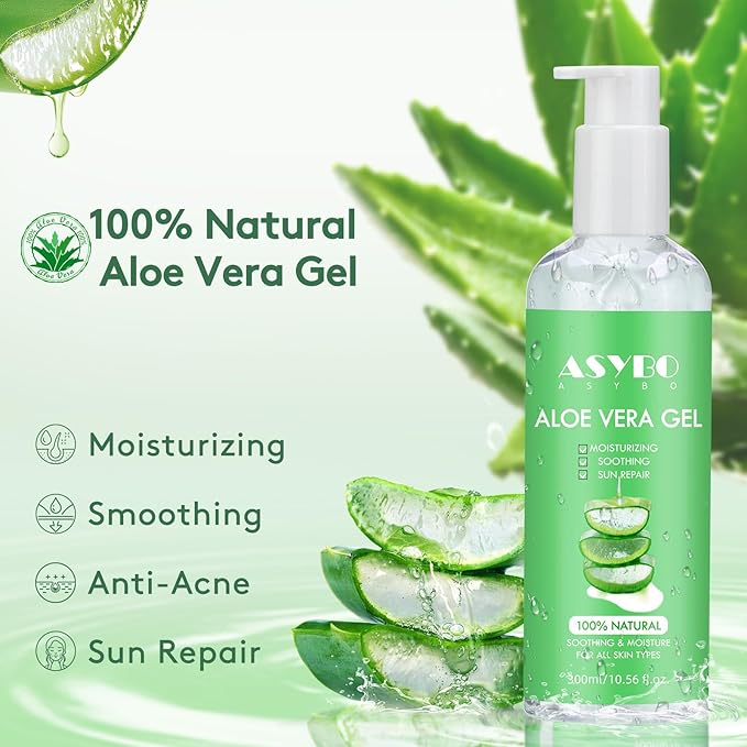 300 ml Aloe Vera Gel, 100% Natural Pure Aloe Vera Hydrating Facial Cream, Soothing & Moisturizing, After Sun Care, Reduce Acne, Repair Scars, Suitable for All Skin Types