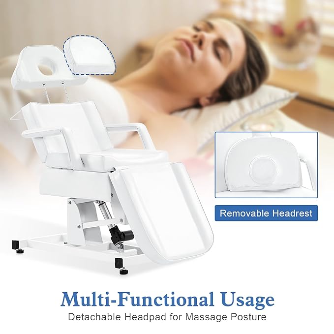 BarberPub Fully Electric Facial Bed with 3 Motor for Esthetician, Electric Tattoo Chair for Client, Facial Bed for Esthetician, Electric Adjustment 2751 (White)