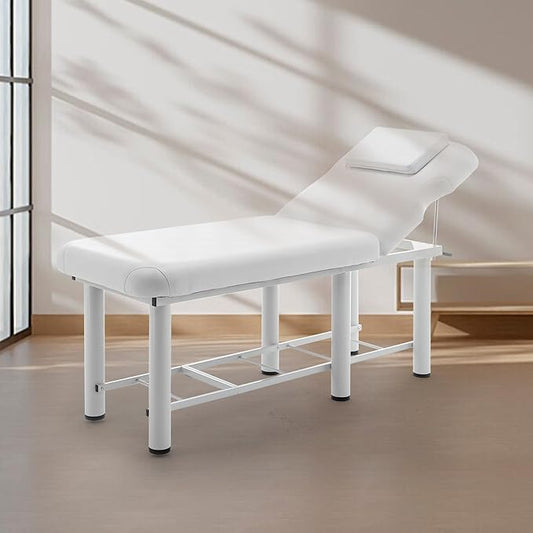 Massage Bed Stationary Professional Adjustable Massage Table Spa Bed 73"x27.5" Stationary Physical Therapy Table with Memory Foam Salon Bed w/Removable Headrest White