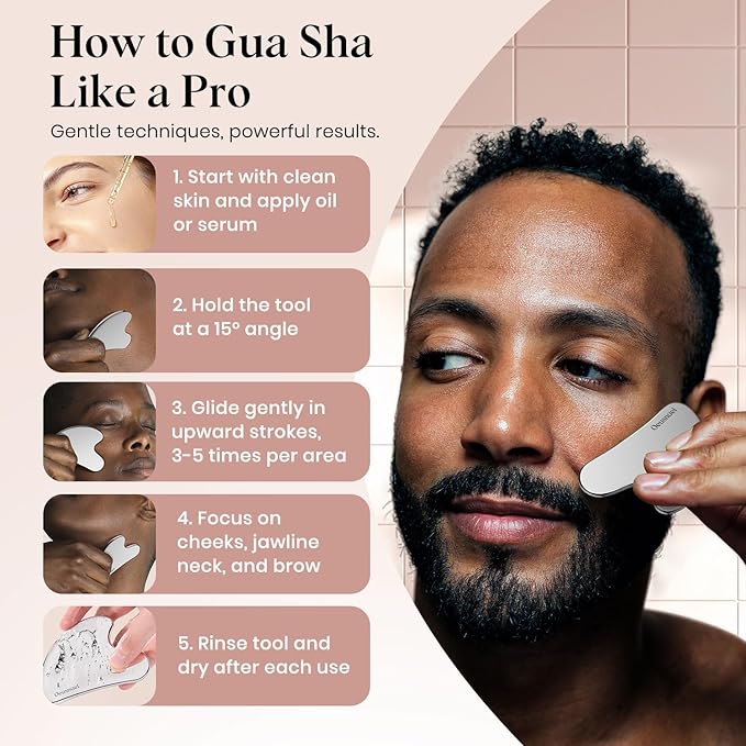 Stainless Steel Gua Sha Facial Tools, Lymphatic Drainage Massager for Face Sculpting, Chin & Jawline Shaper, Metal Guasha Tool for Body Eyes Neck, Self Skin Care Gift for Women Men with Pouch