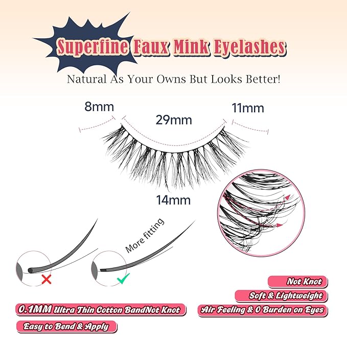 Natural Eyelashes Cat Eye Lashes 14MM Strip Lashes 3D Volume Fake Eyelashes C Curl Eye Lash Strips with Memory Band 7 Pair Siligli