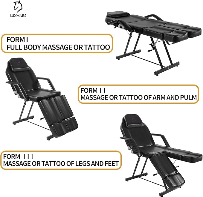 Facial Chair, Adjustable Tattoo Chair Salon Bed with Hydraulic Stool Massage Bed for Professional Massage Facial Lash Beauty Treatment Spa (Black15)
