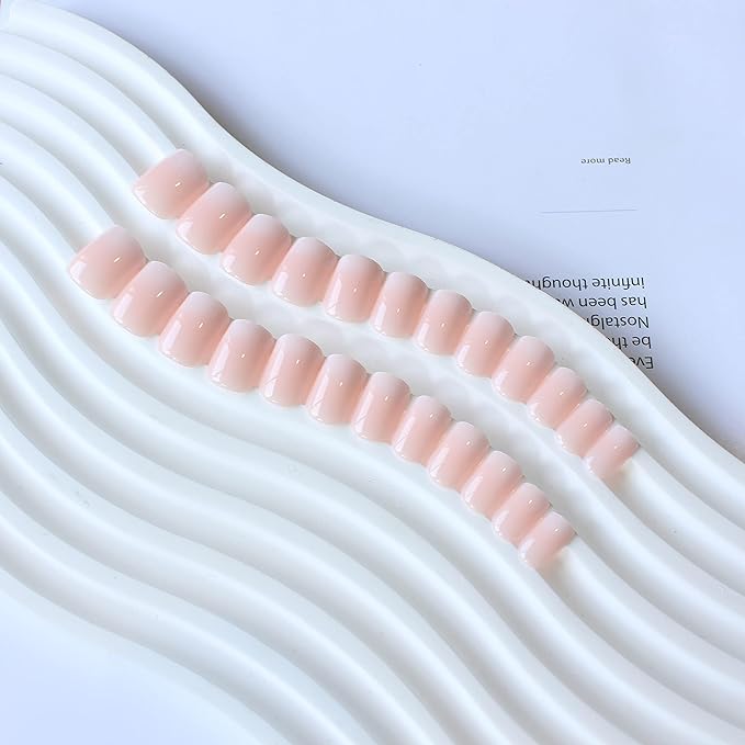 KQueenest French Pink Press on Nails Short Square, Gradient Pink Nails Set, Glazed Gel Nails Press on Acrylic, Pure Fake Nails Short Nails Glue on Natural, Small Stick on Nails for Women Finger Wear