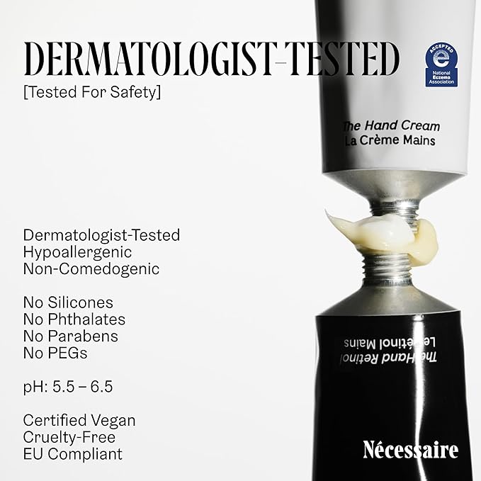 Nécessaire - The Hand Cream for Women & Men with 5 Ceramides & Peptides, Fragrance-Free Hand Lotion, Fast-Absorbing, Non-Greasy. - 2.2 fl oz.