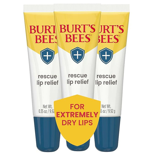 Burt's Bees Lip Balm Stocking Stuffers, Moisturizing Lip Care Christmas Gifts, Rescue Relief - Relieves Extremely Dry Lips with Moisturizing Shea Butter & Echinacea, Natural Origin Treatment (3-Pack)