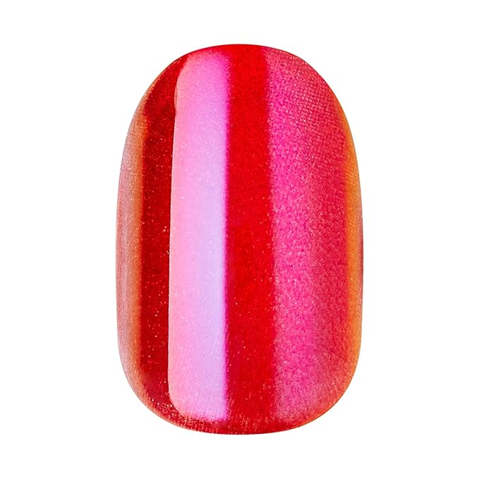 KISS colorFX by imPRESS Press On Nails , ‘Floating’, Solid Red with Pearlescent Finish, Short Oval, IMPROVED adhesive, Includes 30 Fake Nails, Prep Pad, 1 Manicure Stick, 1 Mini Nail File