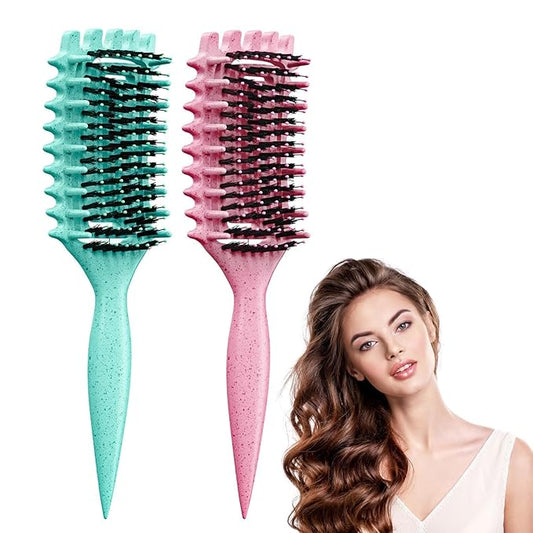 Curl Defining Brush, Curly Hair Brush Defining with Side Gear for Combing, Shaping, and Styling Curly Hair, Lightweight Candy Brush Suitable for All Wet or Dry Hair Types for Women and Men(Green+Pink)