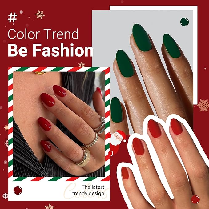 Cherry Red Press on Nails Short Almond Fake Nails Press ons, Thick Solid Color Glue on Nails Short False Nails, Medium Almond Nails Oval Round Shaped Nails for Women, 24Pcs Natural Acrylic Gel Nails