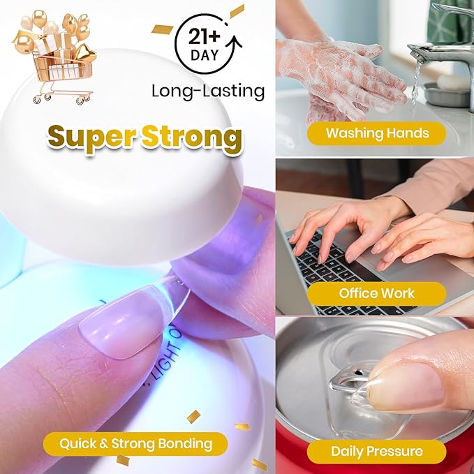 Beetles 2Pcs 15ml HEMA-Free Nail Glue Gel for Acrylic Nail Tips & Clear Press On Nails, Super Strong U V Nail Glue for Nail Extensions, DIY Long Lasting Nail Gel Kit