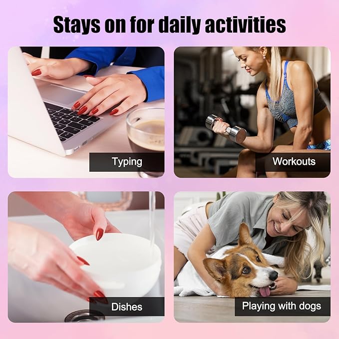 Red Press On Nails Bow Design - Medium Almond Handmade Reusable Gel Acrylic 10pcs (Dark Rose Collection, Size S)