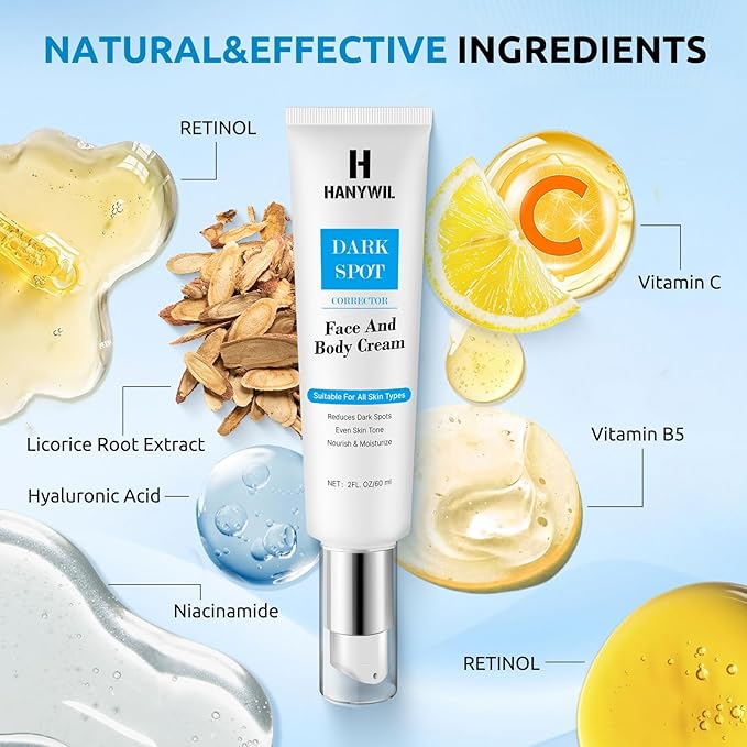 HANYWIL Dark Spot Corrector Cream for Hyperpigmentation,Brightening Serum for Face & Body,Rapid Fade Treatment for Sun Spots, Age Spots & Melasma,Dermatologist-Tested Skin Tone Evenser (2.0 Fl Oz)