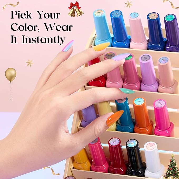 Beetles Gel Nail Polish Seasons Impressions Collection - 25 Colors Uv Gel Nail Kit Brown Burgundy Black White Red Pink Nude Green Purple Blue Glossy Matte Glitter Top Base Coat Gifts for Women