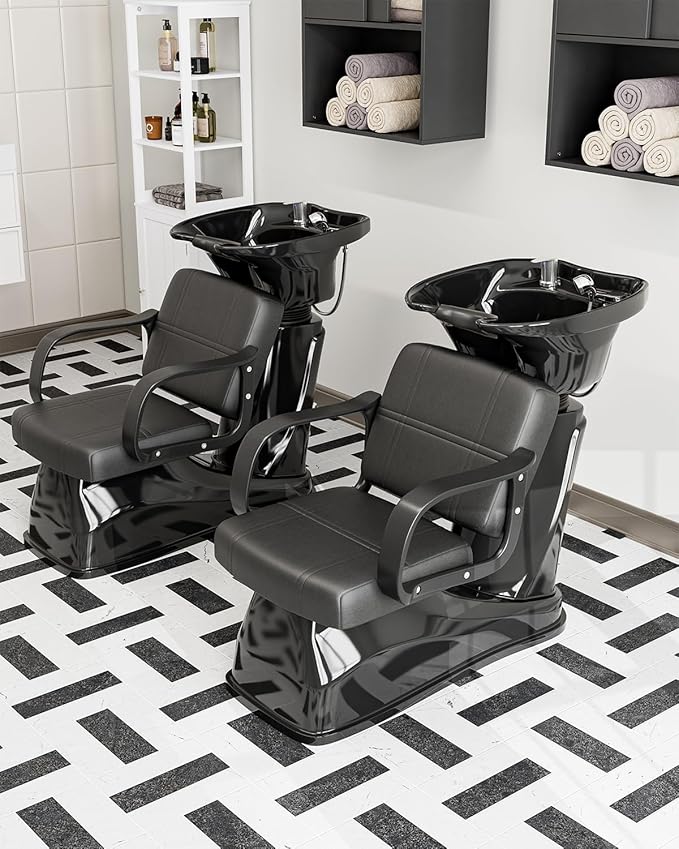 SyyBhb Shampoo Chair and Bowl for Salon, Backwash Station Sink with Tilting ABS Bowl, Barbershop Equipment