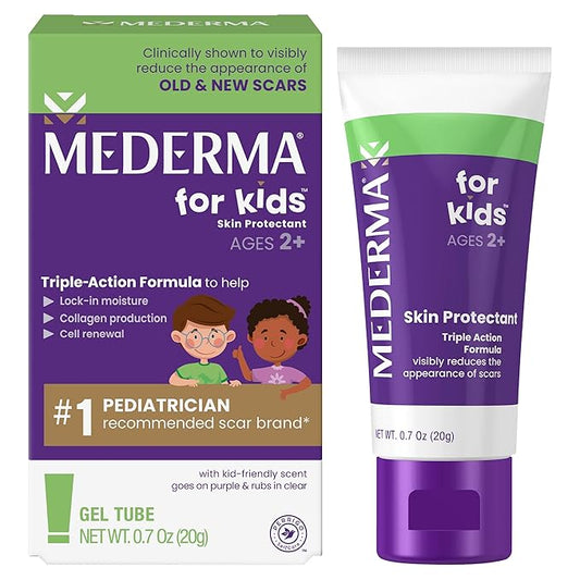 Mederma Scar Gel for Kids - Reduces Appearance of Old & New Scars from Cuts, Burns, Surgery, Insect Bites & Scrapes, Grape Scented, Goes on Purple & Rubs in Clear, Ages 2+, 0.70 Oz