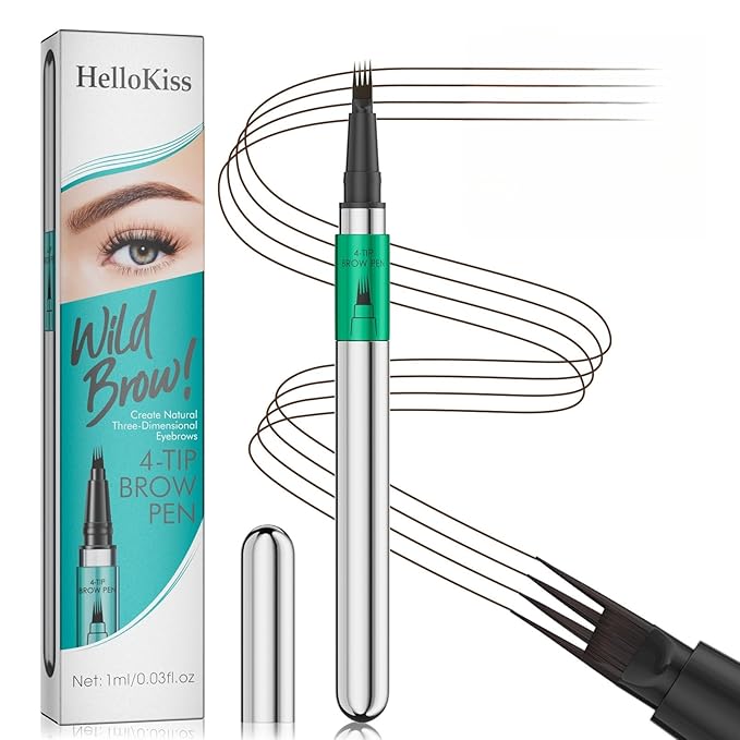 Microblading Eyebrow Pen - Waterproof Eye Brow Pen with 4-Fork-Tip Liquid Brow Pens for Natural Looking Defined Eyebrows (Dark Brown)