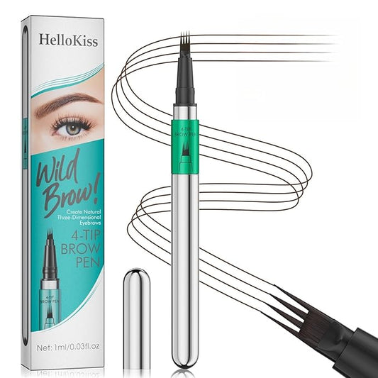 Microblading Eyebrow Pen - Waterproof Eye Brow Pen with 4-Fork-Tip Liquid Brow Pens for Natural Looking Defined Eyebrows (Dark Brown)