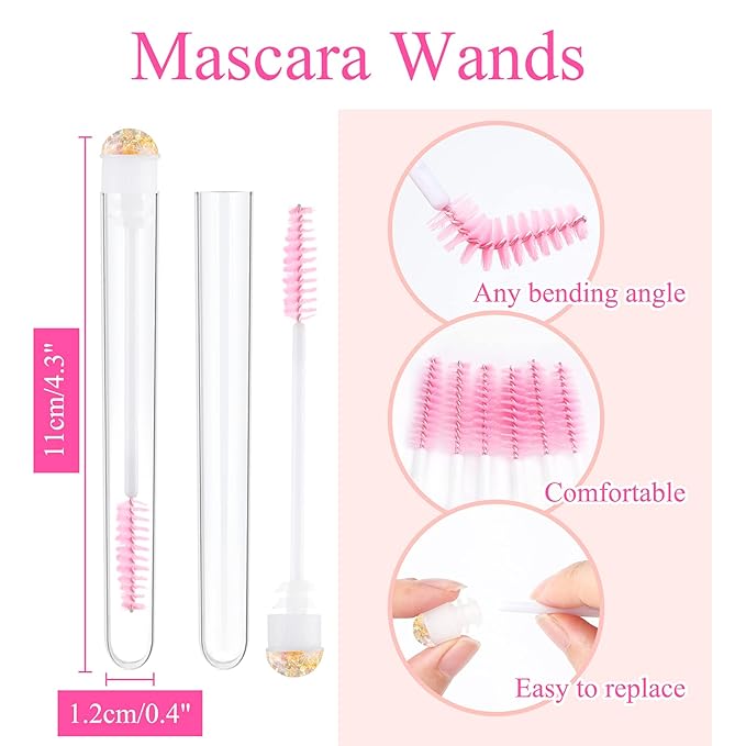 50pcs Eyelash brush Lash Wand Makeup tool Eyelash Extension supplies Cleaning brush Diamond Mascara foil pink