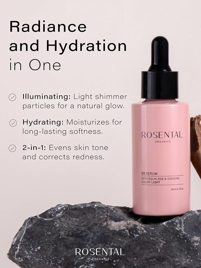 Organics BB Serum with Squalane & Ginseng – Hydrating Tinted Serum for Face, Anti-Aging Lightweight Skin Tint Moisturizer, Natural Makeup with Glow, Light Coverage Foundation, Medium