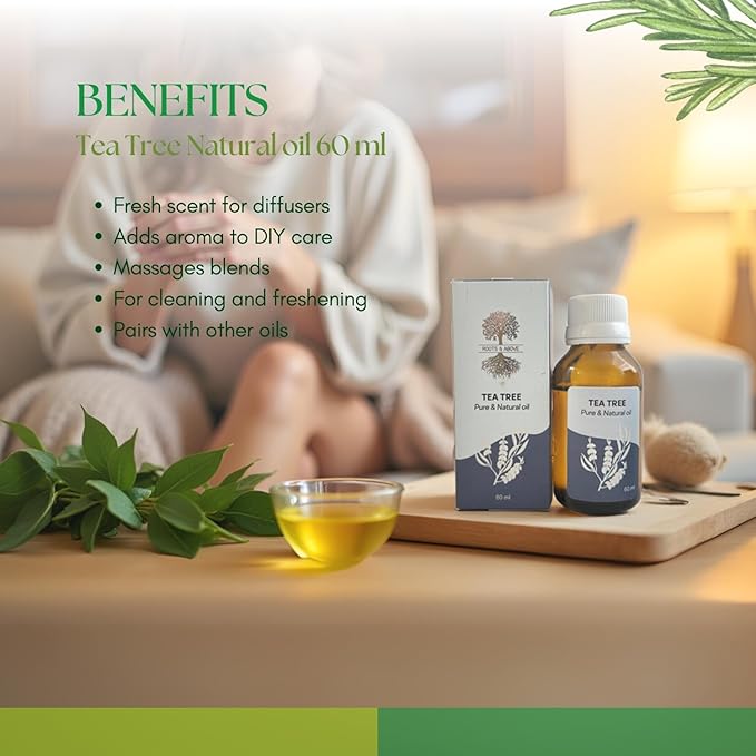 Roots & Above Tea Tree Essential Oil 2.02 Oz/60ml Pure Natural Oils for Skin, Face, Hair, Diffusers, Massage, Soap & Candle Making Scent