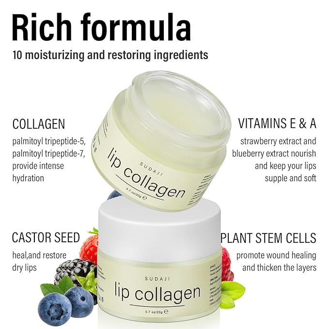 Lip Collagen + Peptide 0.7oz, Collagen Lip Mask with Vitamins E, A -Lip balm to Nourish & Hydrate Lips, Lip Moisturizer for Gentle exfoliating