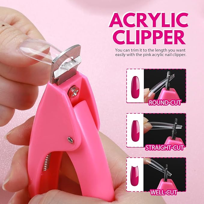 Teenitor 600 Pcs Clear Coffin Nail Tips, Acrylic Nail Kit, Clear Press On Nails, Long Fake Nails Coffin Nail Tips Full Cover, Acrylic Nail Clipper Nail Stand for Nail Extensions