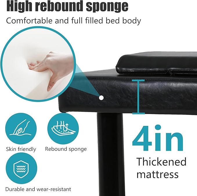 PayLessHere Metal Frame Massage Table Stationary Massage Bed 75" L 30" W 4" THK Memory Foam Layer Heavy Duty Stationary Physical Therapy Bed for Spa Footmassage Facial CareSpa Tattoo